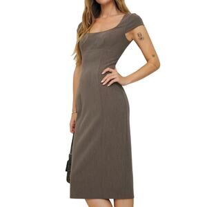 NWT Reformation Coco Cafe Brown Deadstock Fabric Pencil Midi Dress Size 2